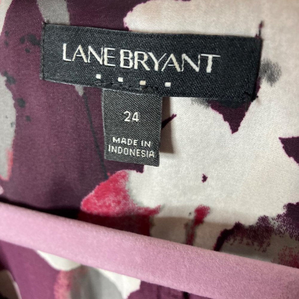 Lane Bryant Floral Dress Sz 24 Maroon Wine Loose Fit Shark Hem V‎ Neck Classic - Picture 5 of 7